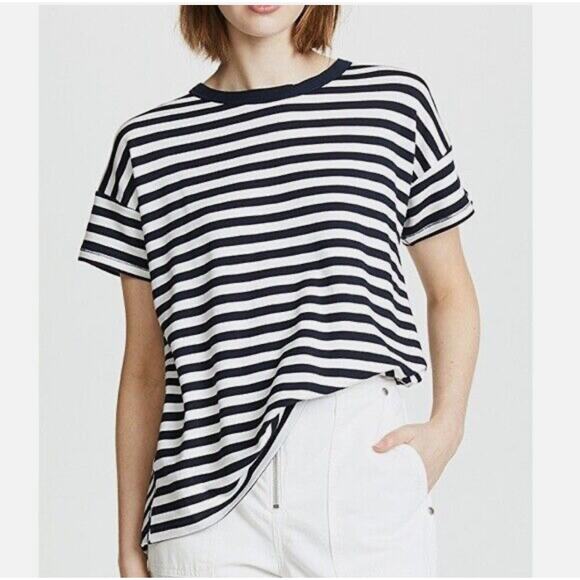 Rag & Bone Blue striped tee XS open back Crewneck navy nautical coastal top - Picture 1 of 15